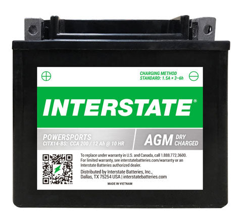 Interstate battery with green label on a white background