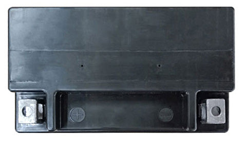 Black rectangular battery case with terminals on a gray background