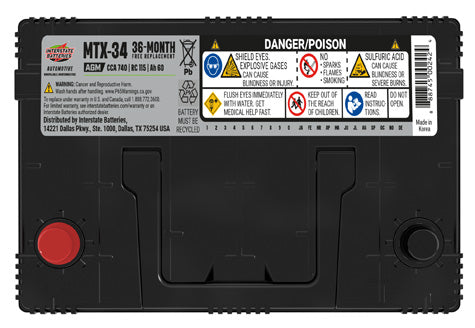 Interstate Sealed AGM Automotive Battery MTX-34