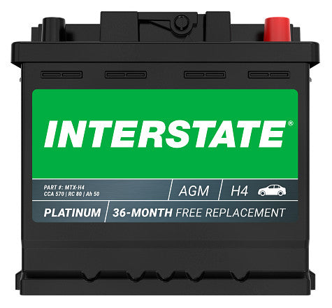 Black AGM battery with label, /H4 size with green Interstate label
