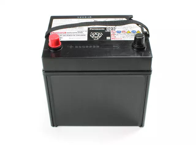 Car battery with Panasonic branding on a white background