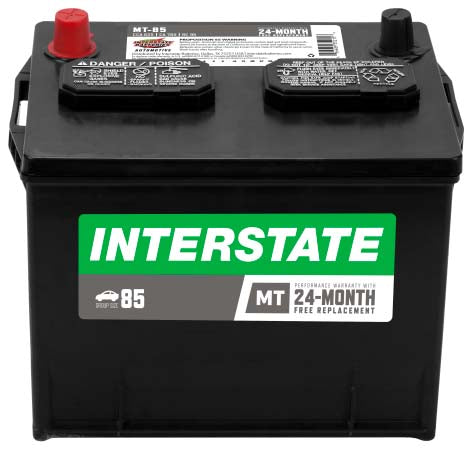 All black battery, Interstate label. Top post