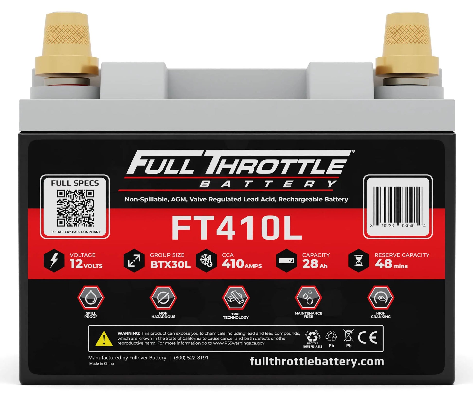Full Throttle battery with label on a white background