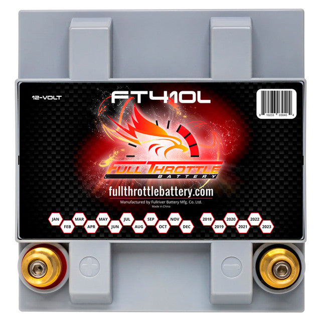 Battery with Full Throttle branding and design on a black label