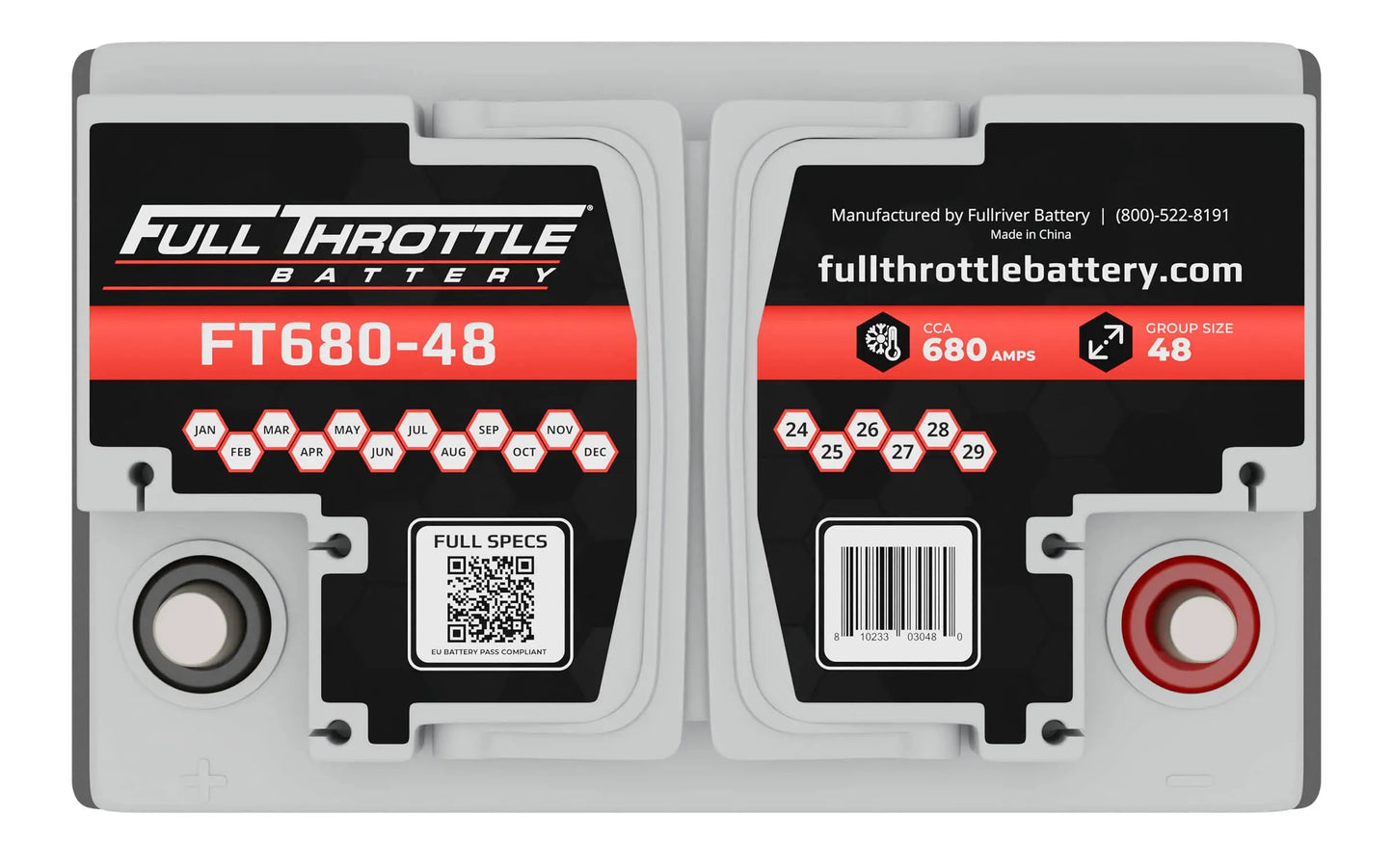 Full Throttle FT680-48 Pure Lead AGM Battery 680 CCA Group Size 48/H6