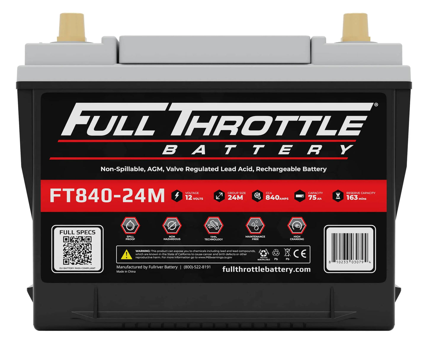 Full Throttle FT840-24M Pure Lead AGM Marine Battery