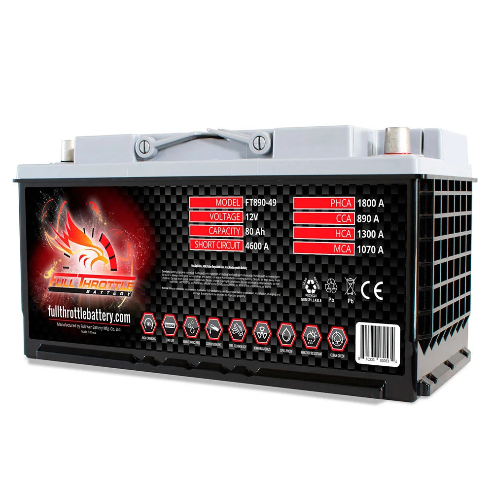Full Throttle FT890-49 Pure Lead AGM Battery 890 CCA Group Size 49/H8 80ah