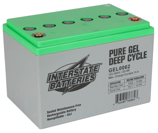 Interstate GEL battery green top grey case.