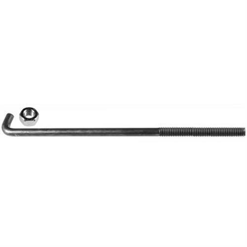 A black replacement J hook, consisting of a hook and a threaded rod.