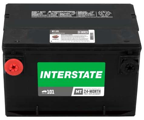 black Interstate battery with side terminals