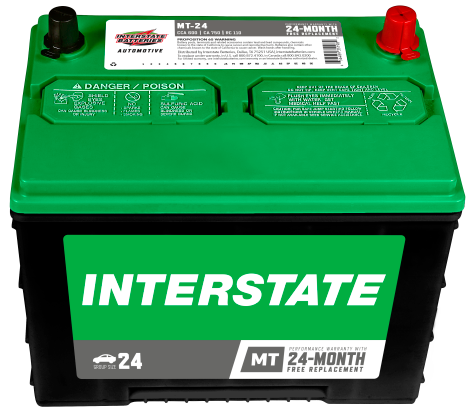 Black Interstate battery with green top.