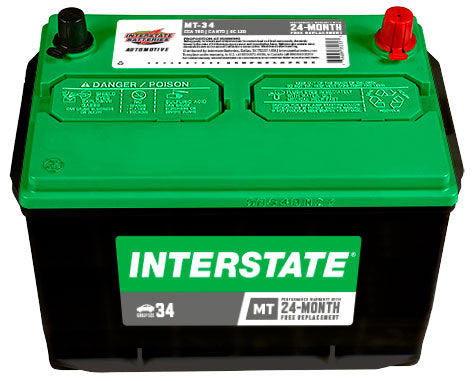 interstate car battery, black case green top