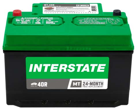 automotive battery, black case green top