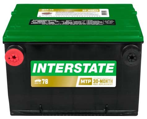 Side post car battery with Interstate label