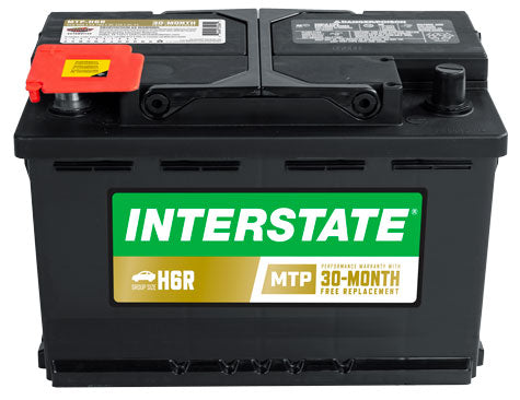 All black car battery with Interstate label.