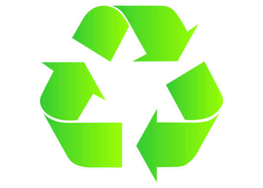A green recycling symbol (three arrows forming a triangle) on a white background